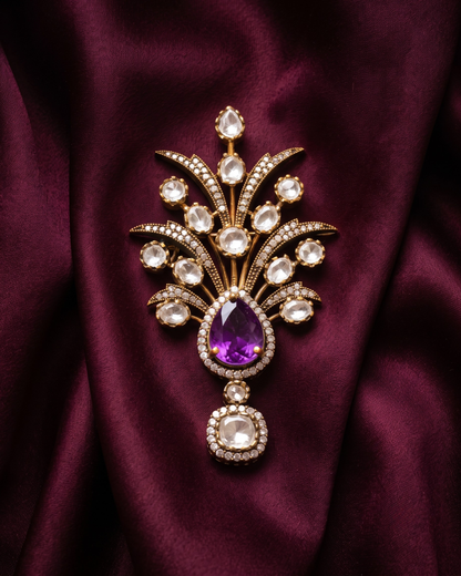 Kalgi Polki Plume Brooch - Purple