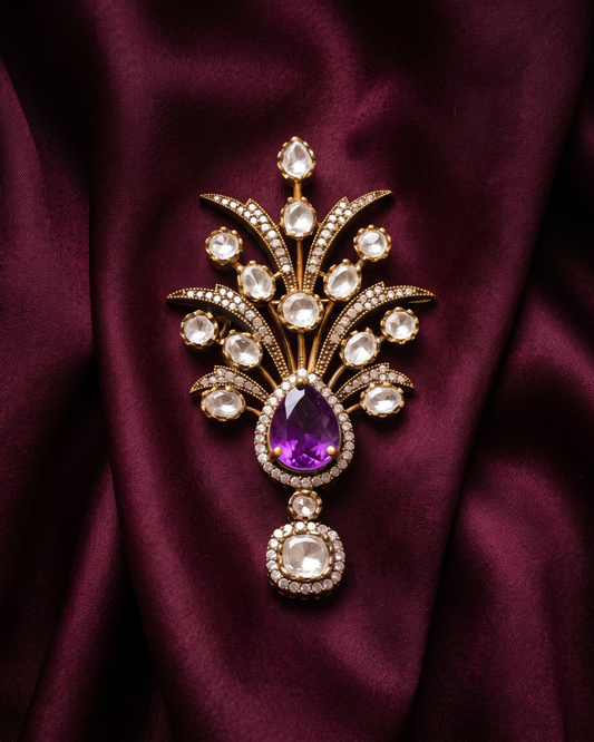 Kalgi Polki Plume Brooch - Purple