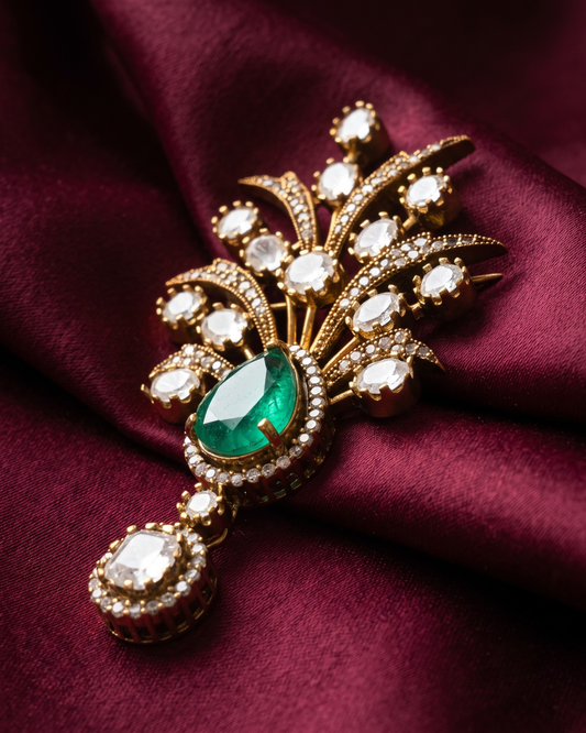 Kalgi Polki Plume Brooch - Green
