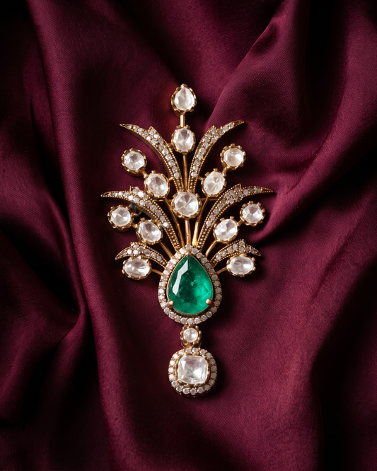Kalgi Polki Plume Brooch - Green