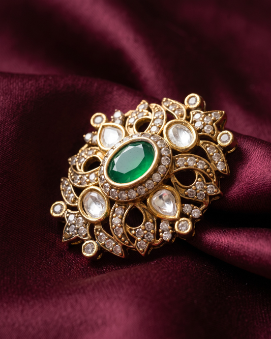 Noor Petit Polki Brooch - Green
