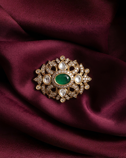 Noor Petit Polki Brooch - Green