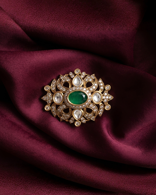 Noor Petit Polki Brooch - Green
