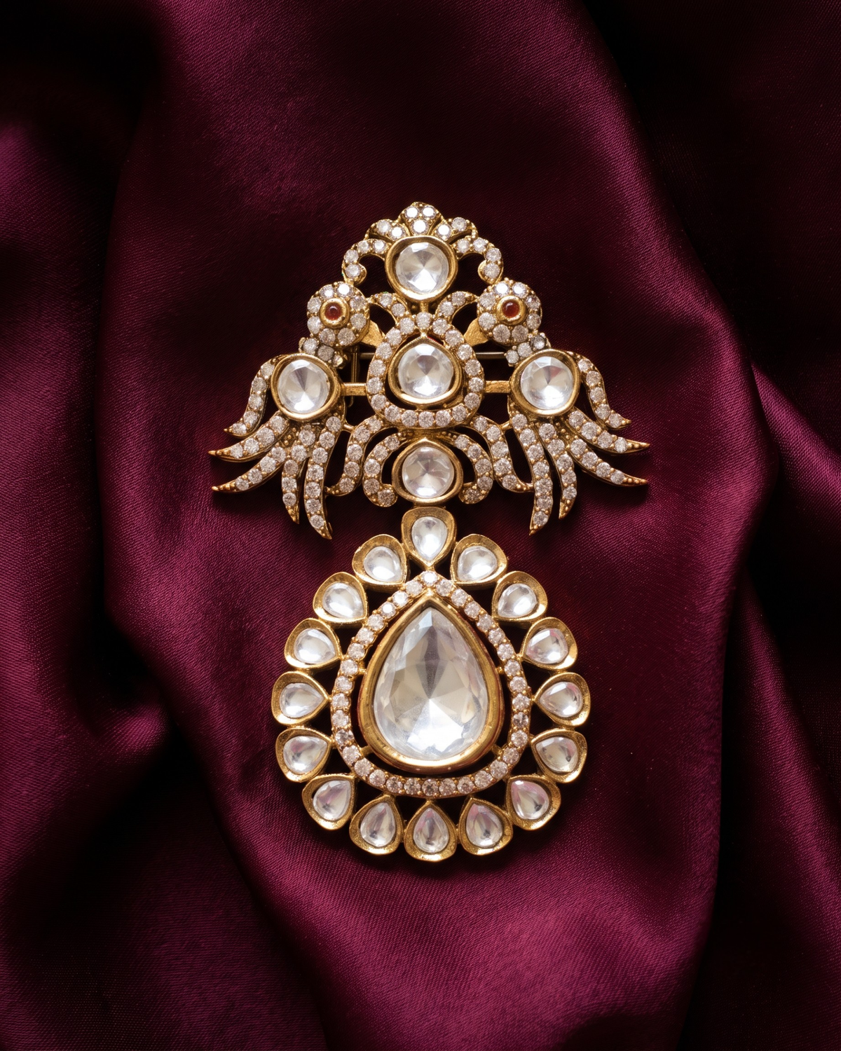 Mayur Teardrop Polki Brooch