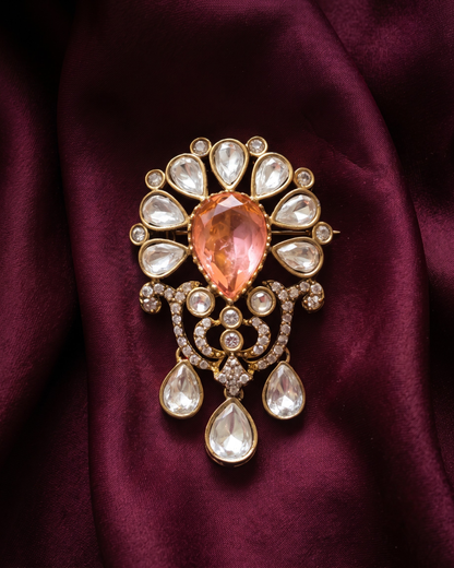 Surajmukhi Polki Drop Brooch - Pink
