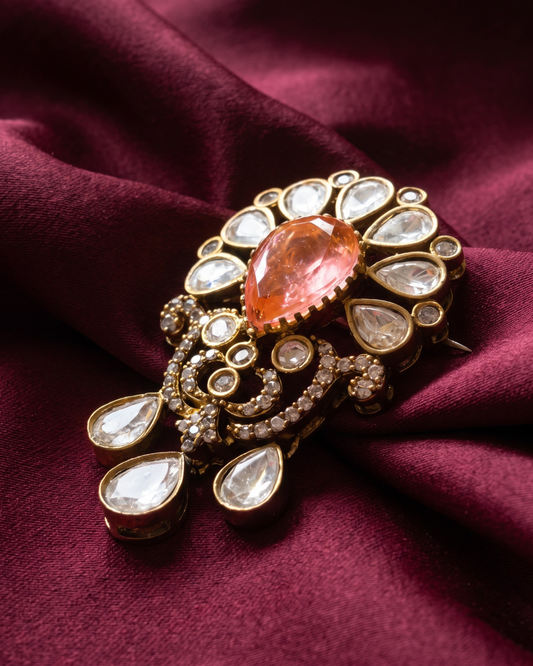 Surajmukhi Polki Drop Brooch - Pink