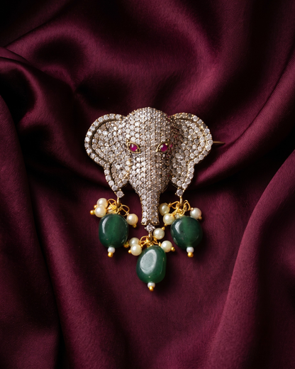 Gaja Polki Drop Brooch - Green