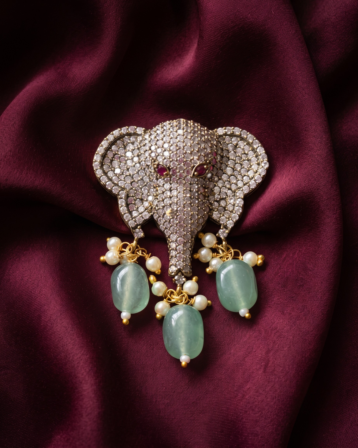 Gaja Polki Drop Brooch - Pastel Green