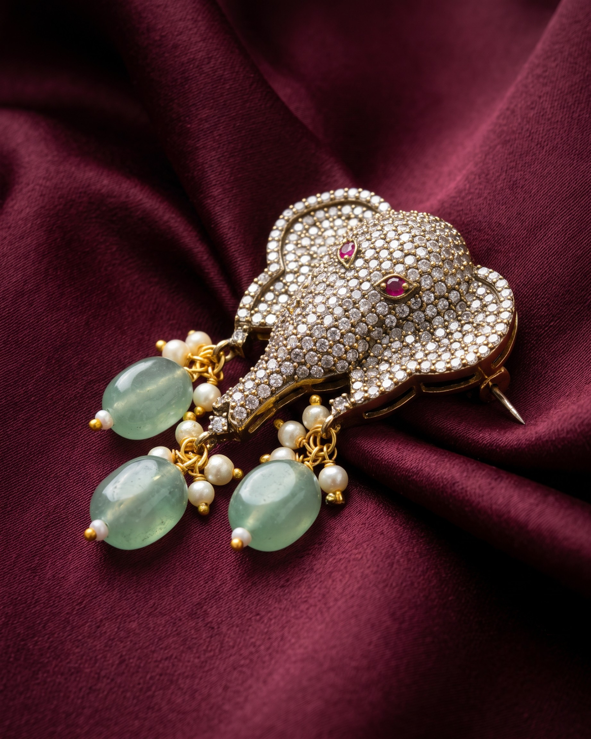 Gaja Polki Drop Brooch - Pastel Green