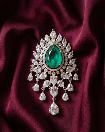 Kohinoor Polki Chandelier Brooch - Green