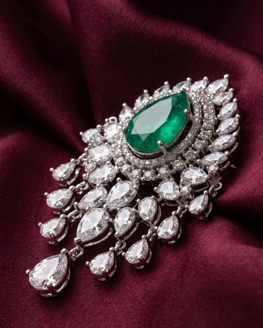 Kohinoor Polki Chandelier Brooch - Green