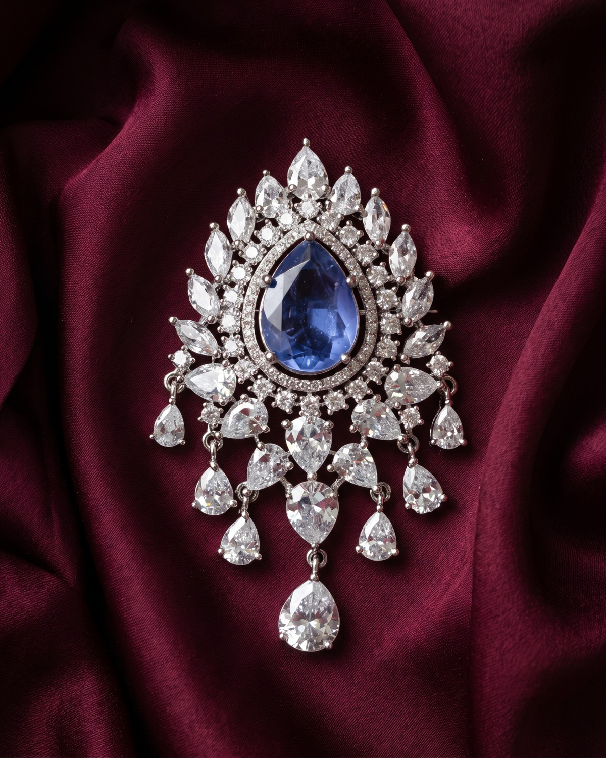 Kohinoor Polki Chandelier Brooch - Blue
