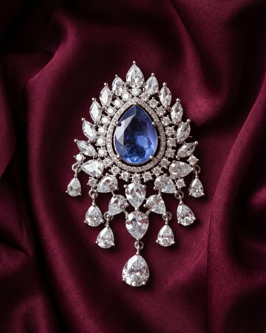 Kohinoor Polki Chandelier Brooch - Blue