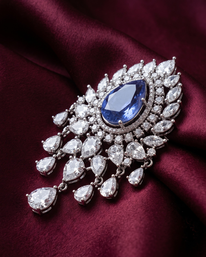 Kohinoor Polki Chandelier Brooch - Blue