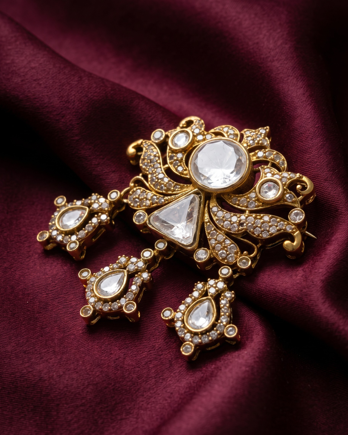 Lotus Polki Brooch