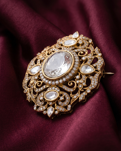 Oval Polki Medallion Brooch