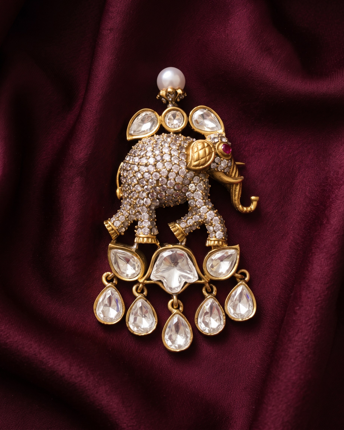 Gajaraj Polki Pearl Chandelier Brooch