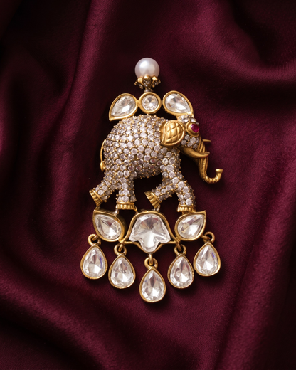 Gajaraj Polki Pearl Chandelier Brooch