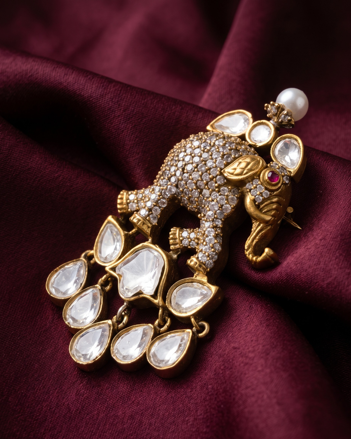 Gajaraj Polki Pearl Chandelier Brooch