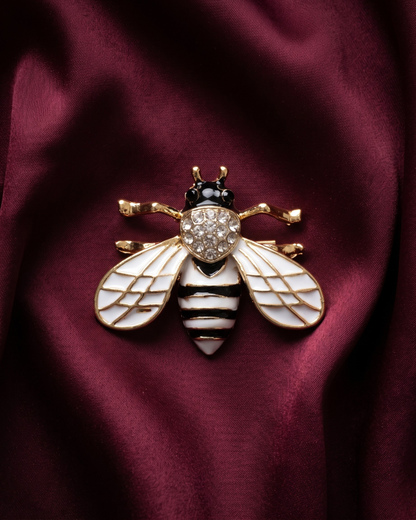 Bumble Bee Enamel Brooch - White