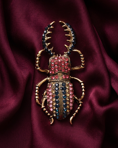 Stag Beetle Crystal Brooch
