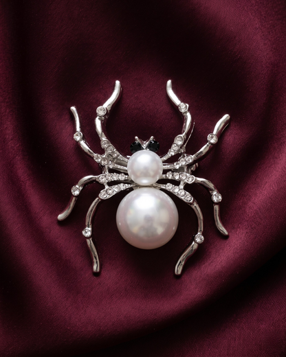Spider Pearl Crystal Brooch
