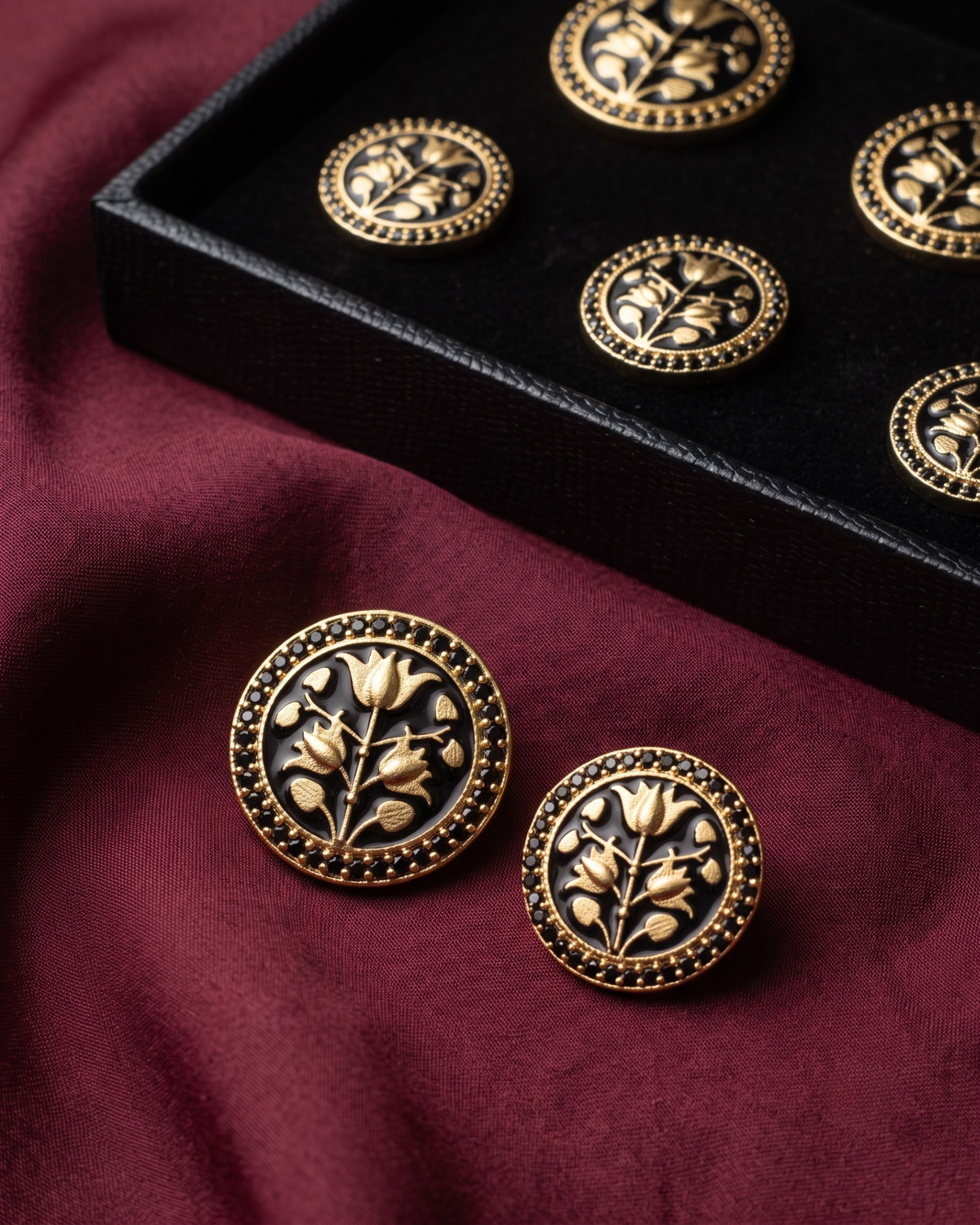 Midnight Tulip Meenakari Button Set