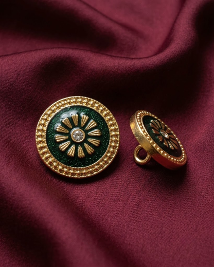 Emerald Sunburst Meenakari Button Set