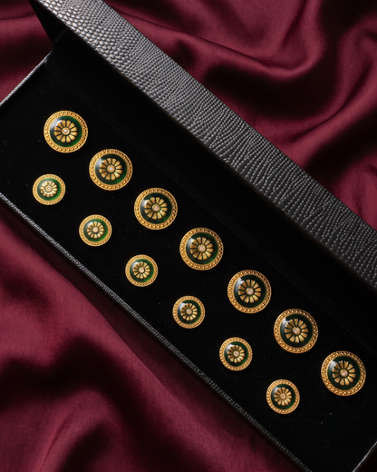 Emerald Sunburst Meenakari Button Set