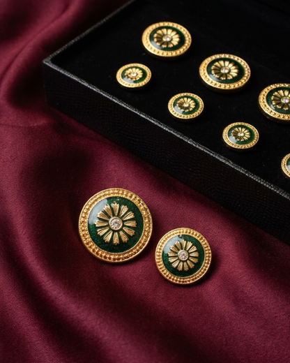 Emerald Sunburst Meenakari Button Set