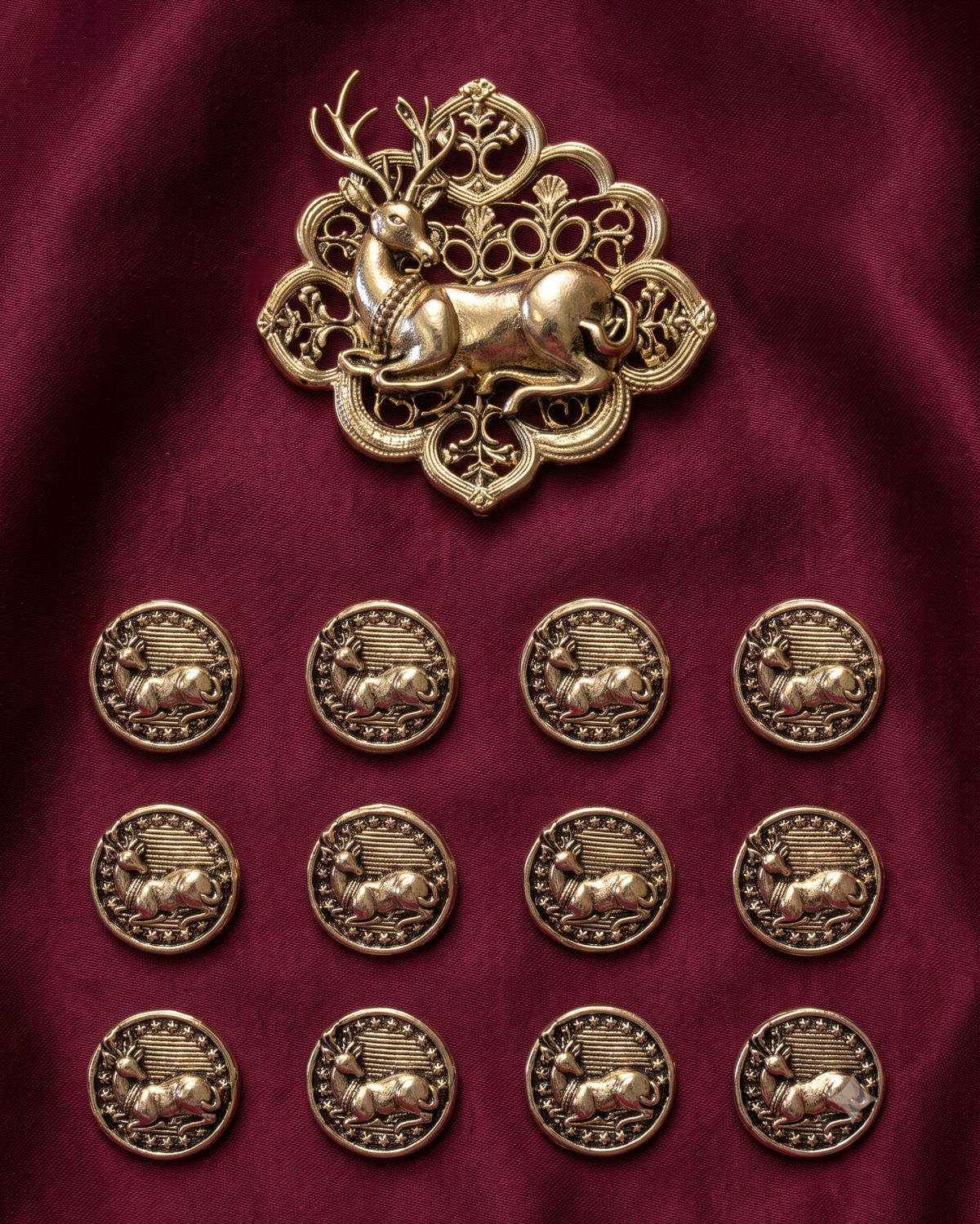 Antler Brooch & Metal Button Set