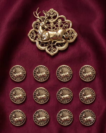 Antler Brooch & Metal Button Set