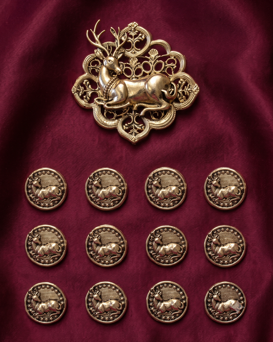 Antler Brooch & Metal Button Set