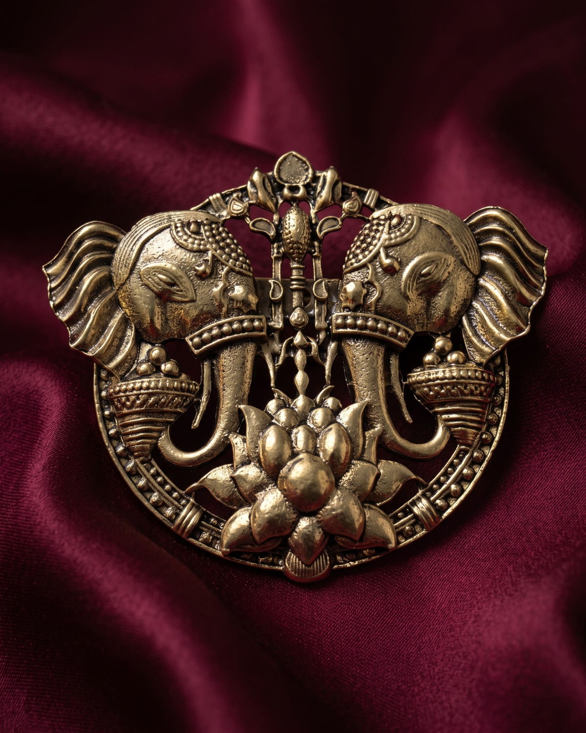 Elephant & Lotus Brooch & Metal Button Set