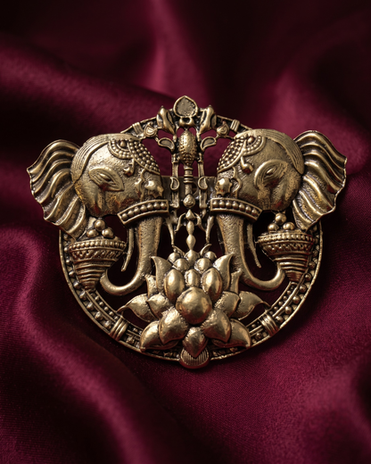 Elephant & Lotus Brooch & Metal Button Set