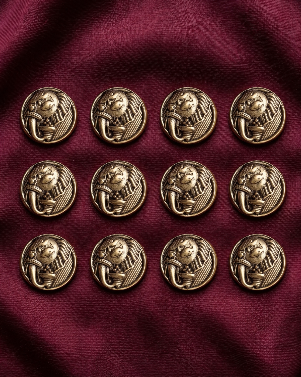 Elephant & Lotus Brooch & Metal Button Set