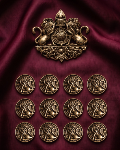 Lion & Sun Wheel Brooch & Metal Button Set