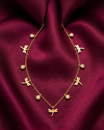 Dragonfly Gold Plated Stainless Steel Necklace