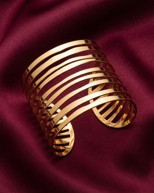 Multi Layer Gold-Plated Cuff Bangle