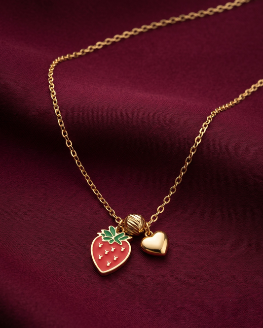 Strawberry Heart 18K Gold Plated Stainless Steel Necklace