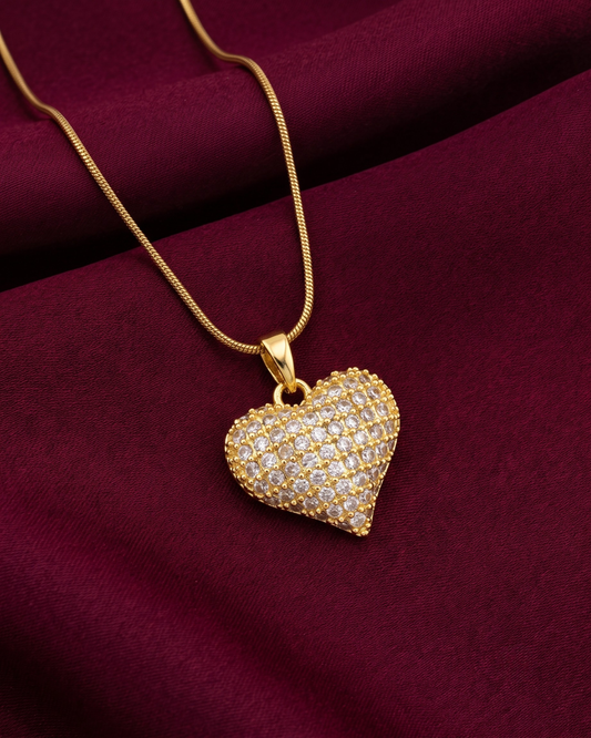 Heart 18K Gold Plated Diamond Stainless Steel Necklace