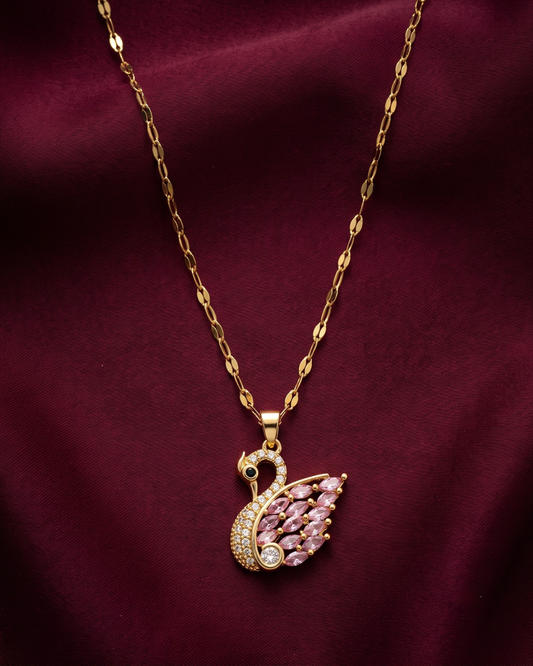 Swan 18K Gold Plated Diamond Stainless Steel Necklace
