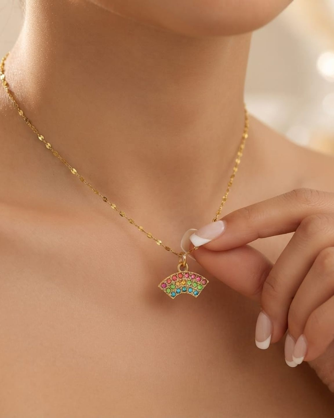 Rainbow 18K Gold Plated Stainless Steel Necklace
