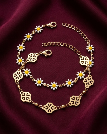 Daisy & Floral Mandala Bracelet Stack