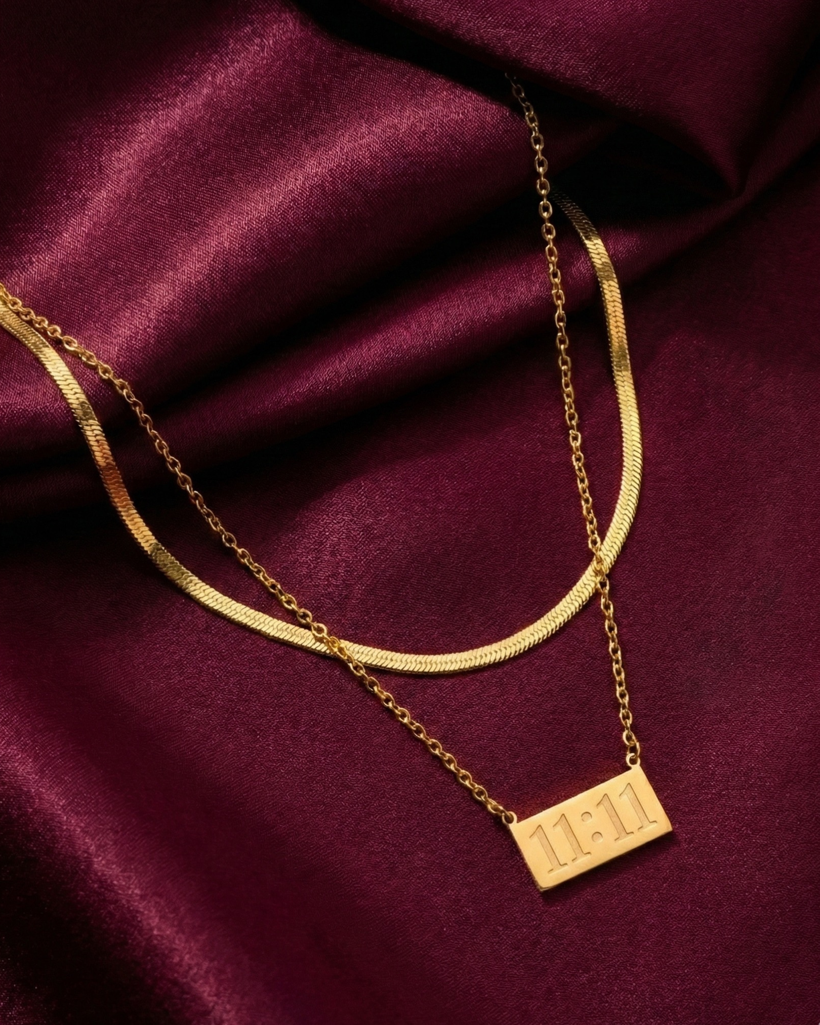 Maestra 11:11 Manifest 18k gold-plated layered necklace stack, angel number manifestation jewelry, waterproof.
