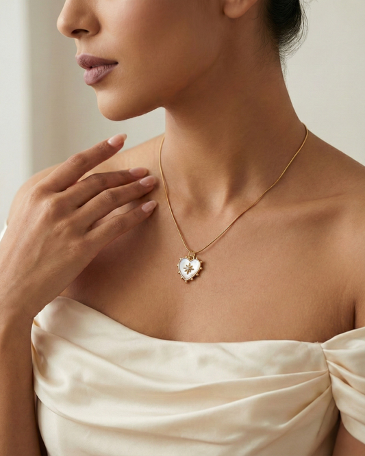 Maestra Rhea 18k gold-plated heart pendant necklace, romantic anniversary gift jewelry, waterproof and tarnish-resistant.