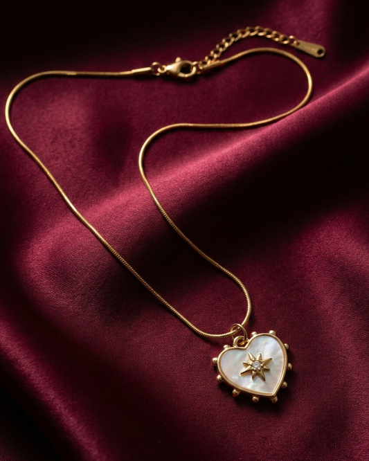 Maestra Rhea 18k gold-plated heart pendant necklace, romantic anniversary gift jewelry, waterproof and tarnish-resistant.