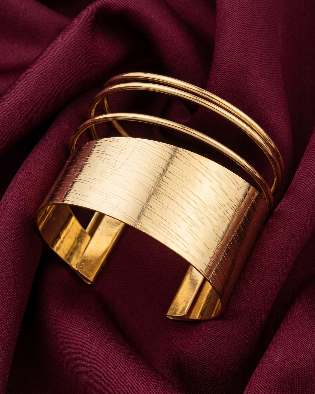 Multi Layered Gold-Plated Cuff Bangle