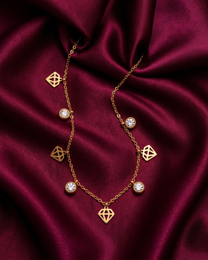 Diamond Gold Plated Stainless Steel Necklace