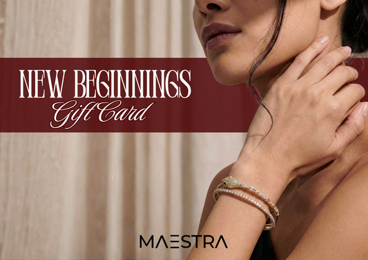 Maestra New Beginnings digital e-gift card for waterproof 18k gold-plated wedding and everyday lifestyle jewelry.